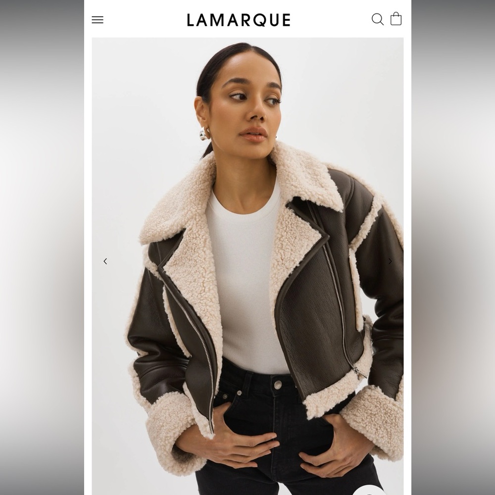 LAMARQUE Dark Brown Leather Jacket with Cream Shearling